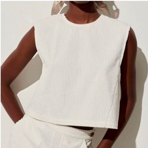 RACHEL COMEY Yana Corduroy Cotton Boxy Cropped Sleeveless Tank Top